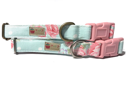 French Country – Shabby Chic Floral Dog & Cat Collar – Cottagecore Pet Style – Organic Cotton – Handmade in the USA