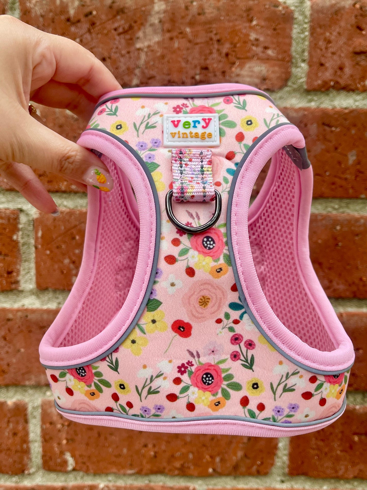 Garden Party Dog Harness – Pink Floral Print – No Pull Vest for Small Dogs & Cats
