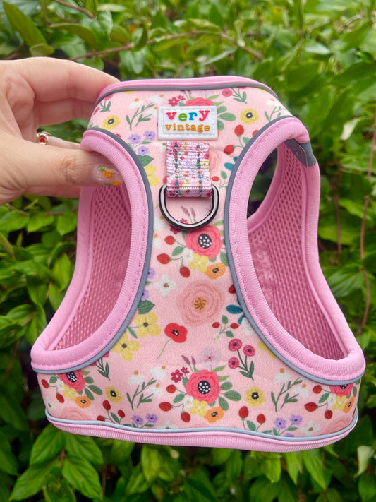 Garden Party Dog Harness – Pink Floral Print – No Pull Vest for Small Dogs & Cats