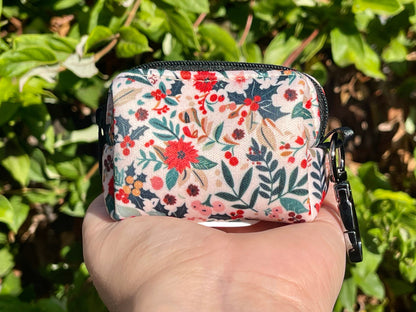 Holiday Floral Dog Poop Bag Holder – Winter Botanical Print – Recycled Waste Bag Dispenser