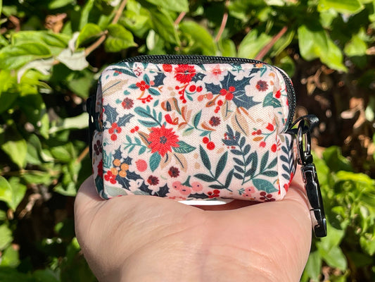 Holiday Floral Dog Poop Bag Holder – Winter Botanical Print – Recycled Waste Bag Dispenser