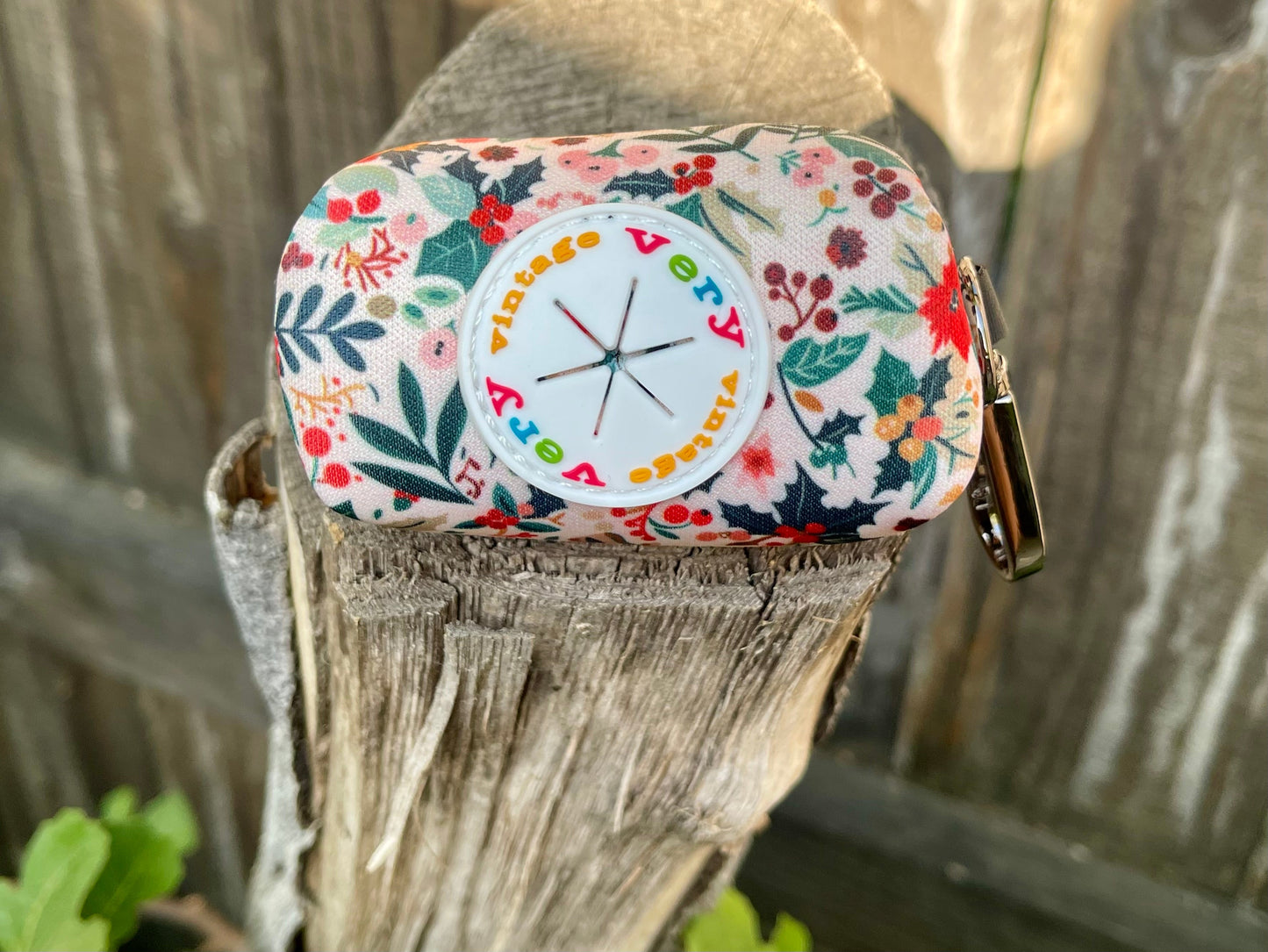 Holiday Floral Dog Poop Bag Holder – Winter Botanical Print – Recycled Waste Bag Dispenser