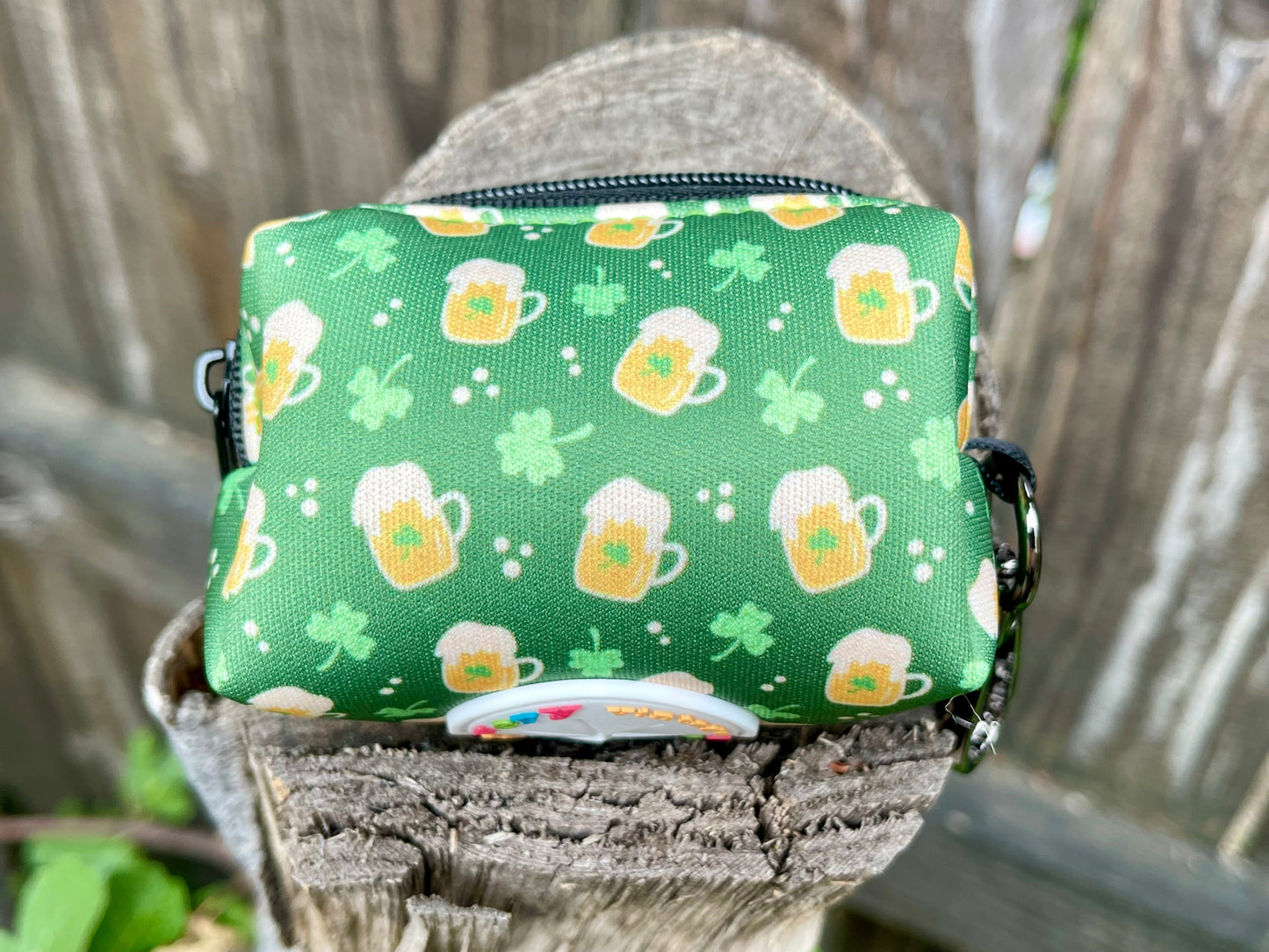 Irish Beer Dog Poop Bag Holder – Green Shamrock Print Recycled Waste Bag Dispenser