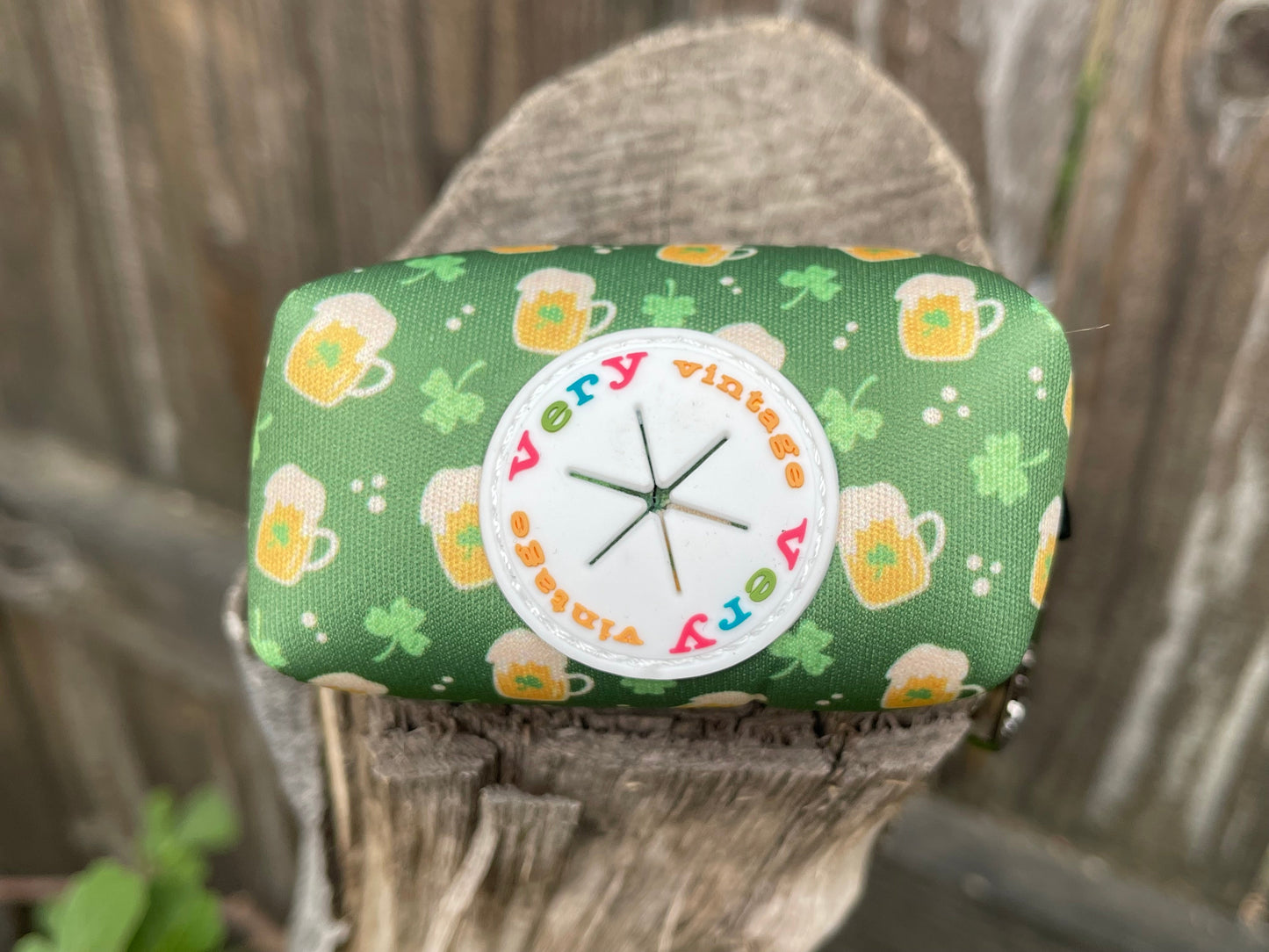 Irish Beer Dog Poop Bag Holder – Green Shamrock Print Recycled Waste Bag Dispenser