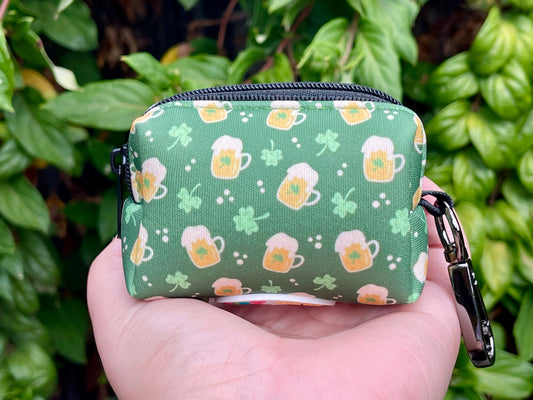 Irish Beer Dog Poop Bag Holder – Green Shamrock Print Recycled Waste Bag Dispenser