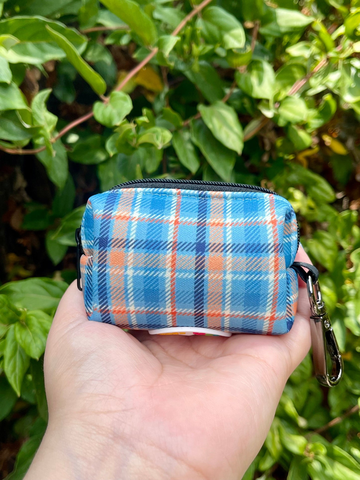 Murphy - Blue & Orange Plaid Dog Poop Bag Holder – Tartan Recycled Waste Bag Dispenser