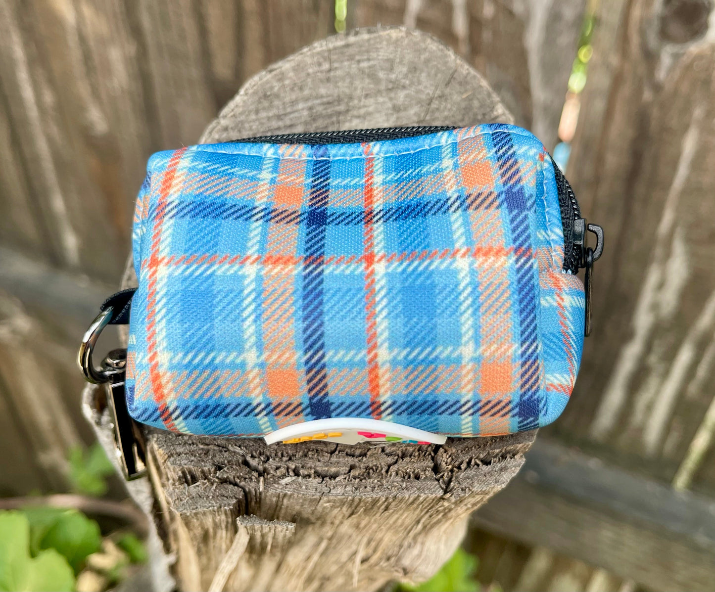 Murphy - Blue & Orange Plaid Dog Poop Bag Holder – Tartan Recycled Waste Bag Dispenser
