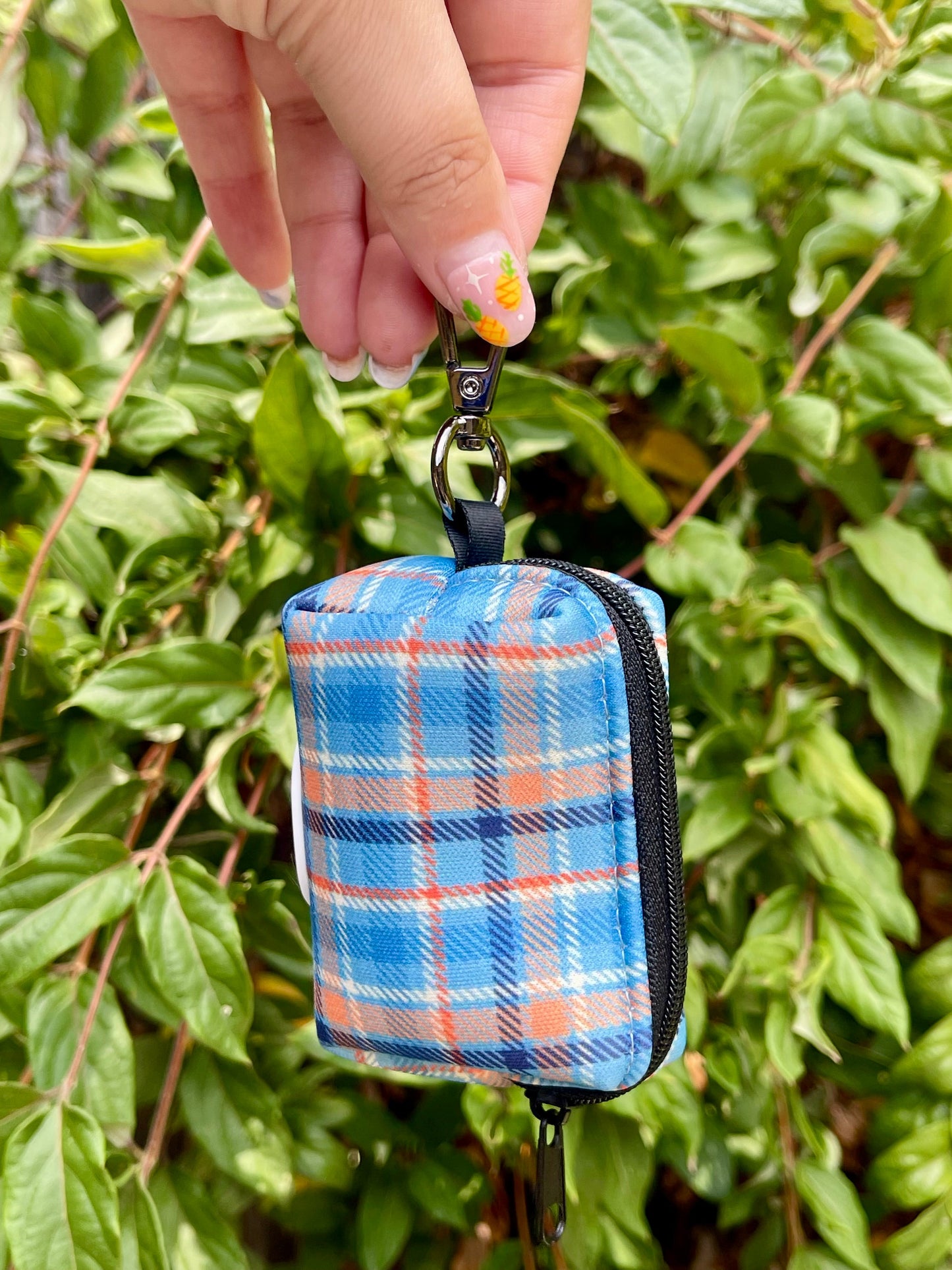 Murphy - Blue & Orange Plaid Dog Poop Bag Holder – Tartan Recycled Waste Bag Dispenser