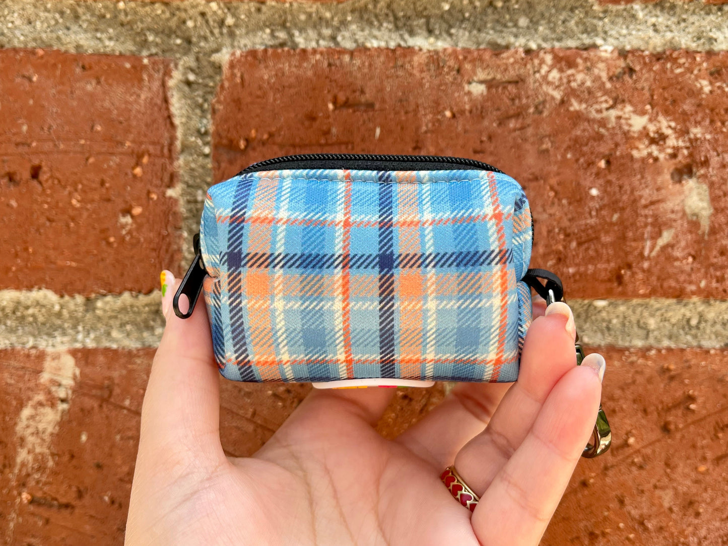 Murphy - Blue & Orange Plaid Dog Poop Bag Holder – Tartan Recycled Waste Bag Dispenser