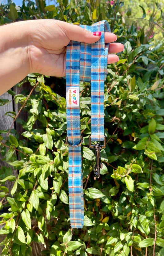 Murphy Dog Leash – Blue & Orange Plaid Lead – Recycled & Eco-Friendly