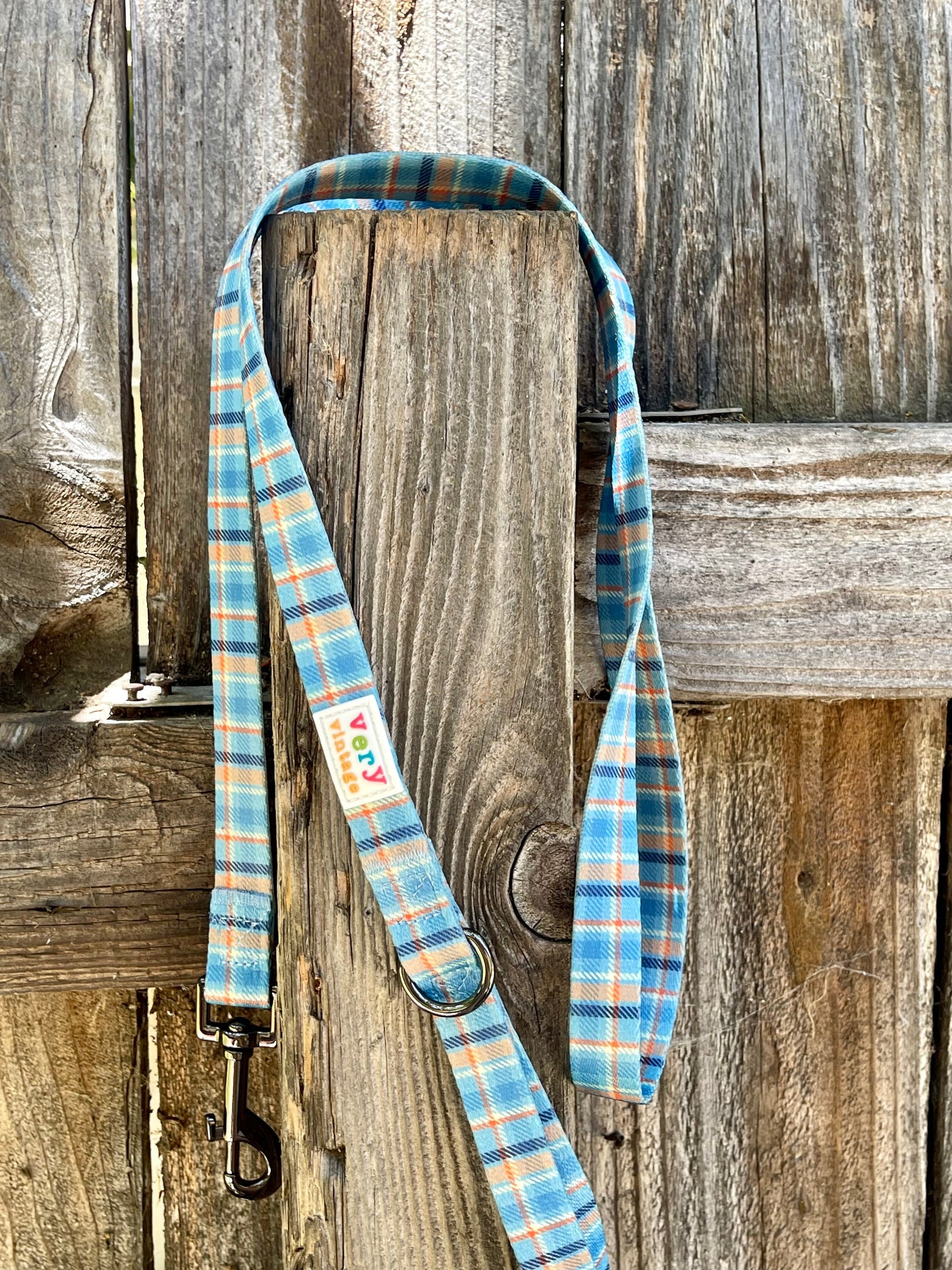 Murphy Dog Leash – Blue & Orange Plaid Lead – Recycled & Eco-Friendly