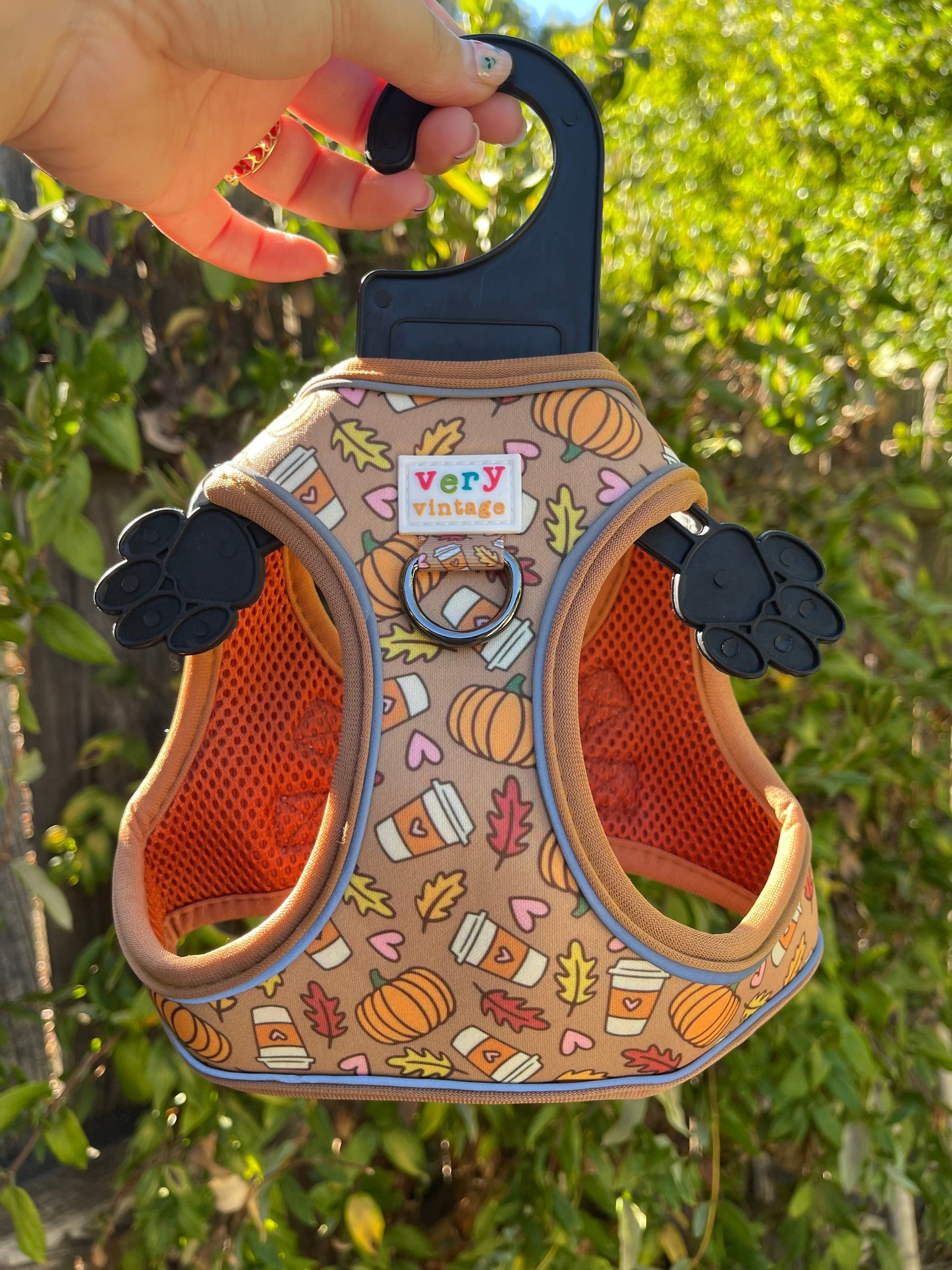 Pumpkin Spice Latte Dog Harness – Fall Coffee Print – No Pull Vest for Small Dogs & Cats