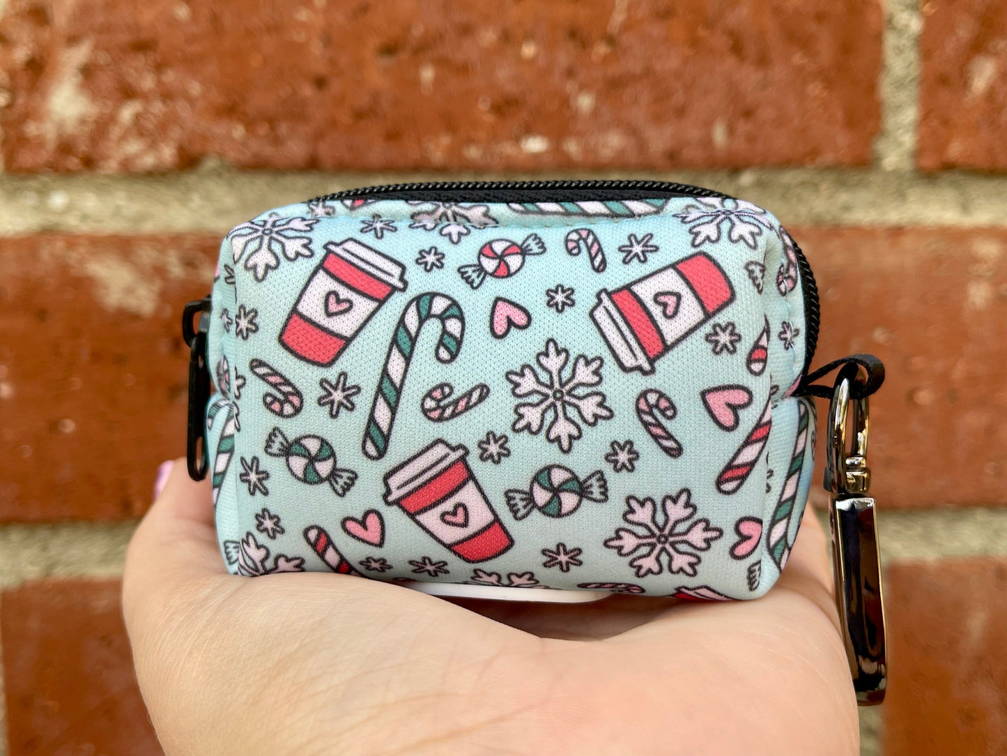 Peppermint Mocha Poop Bag Holder – Holiday Coffee & Candy Cane Print – Recycled Waste Bag Dispenser