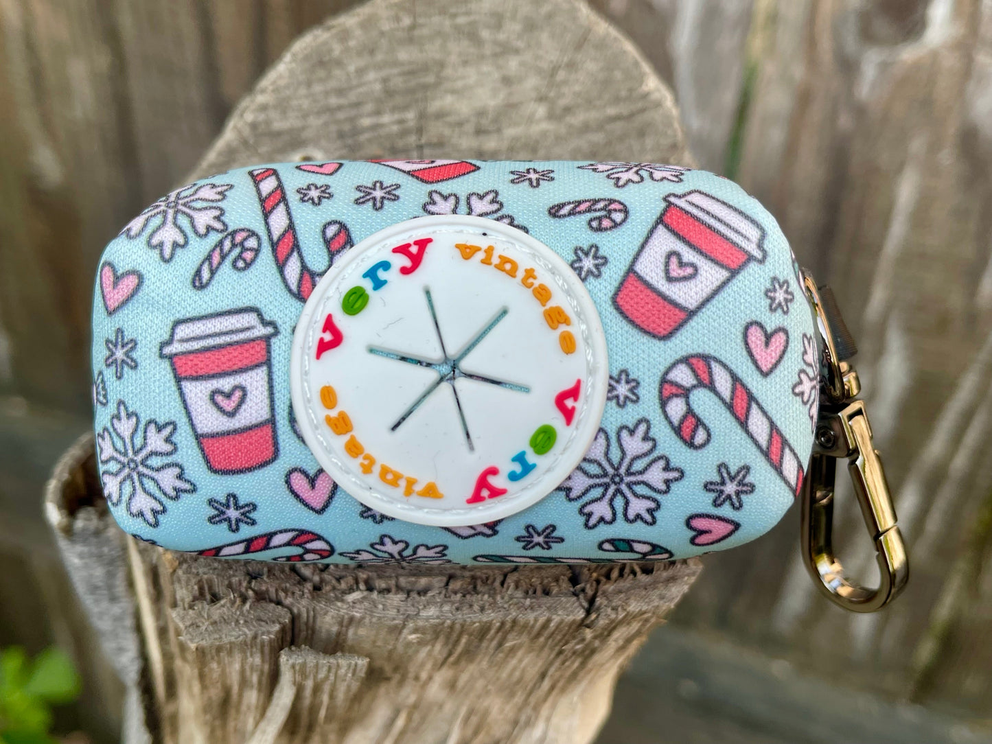 Peppermint Mocha Poop Bag Holder – Holiday Coffee & Candy Cane Print – Recycled Waste Bag Dispenser