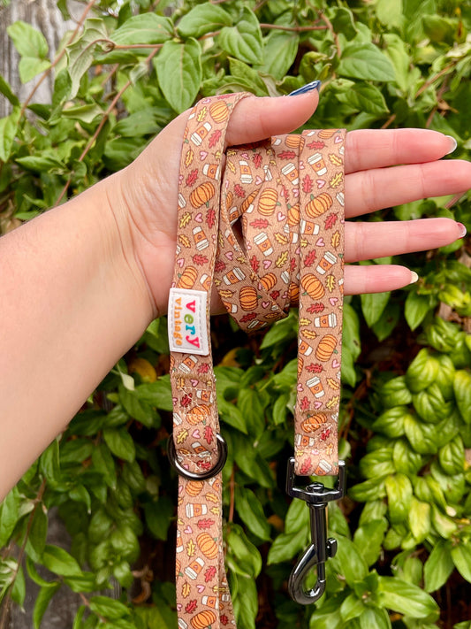 Pumpkin Spice Dog Leash – Fall Coffee Print Lead – Recycled & Eco-Friendly