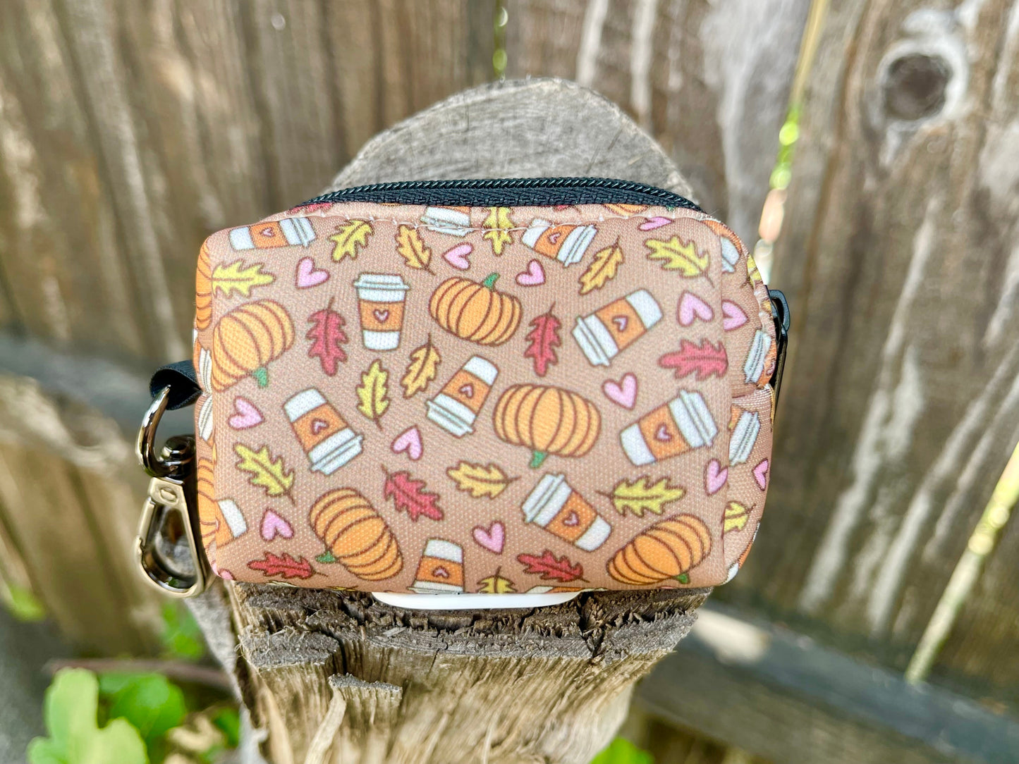 Pumpkin Spice Dog Poop Bag Holder – Fall Coffee Print Recycled Waste Bag Dispenser