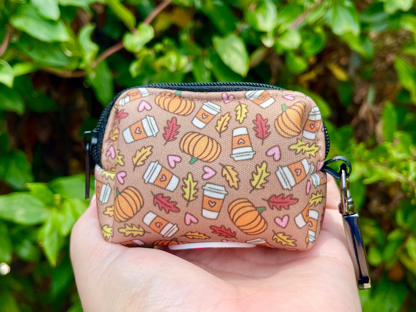 Pumpkin Spice Dog Poop Bag Holder – Fall Coffee Print Recycled Waste Bag Dispenser
