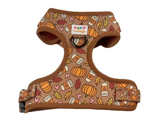 Pumpkin Spice - Adjustable Dog Harness - Heavy Duty Metal Hardware