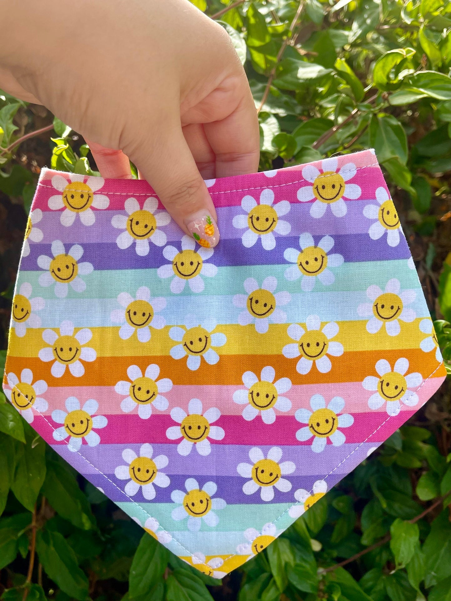 Rainbow Daisies Dog Bandana – Eco-Friendly Snap-On Pet Scarf – Made in the USA
