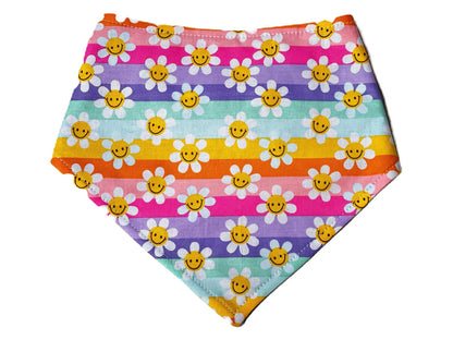Rainbow Daisies Dog Bandana – Eco-Friendly Snap-On Pet Scarf – Made in the USA
