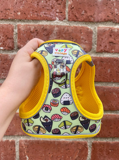 Soy Cute Dog Harness – Green Sushi Print – No Pull Step In Vest for Small Dogs & Cats