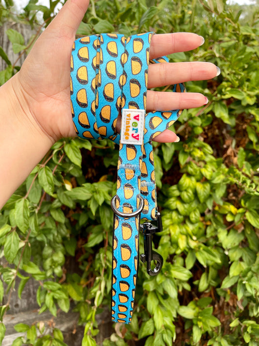 Taco Tuesday Dog Leash – Blue Mexican Food Print – Recycled & Eco-Friendly