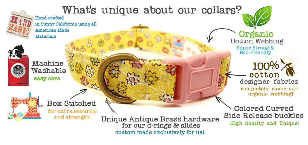 Sunflowers - Organic Cotton Dog & Cat Collars - Handmade in the USA
